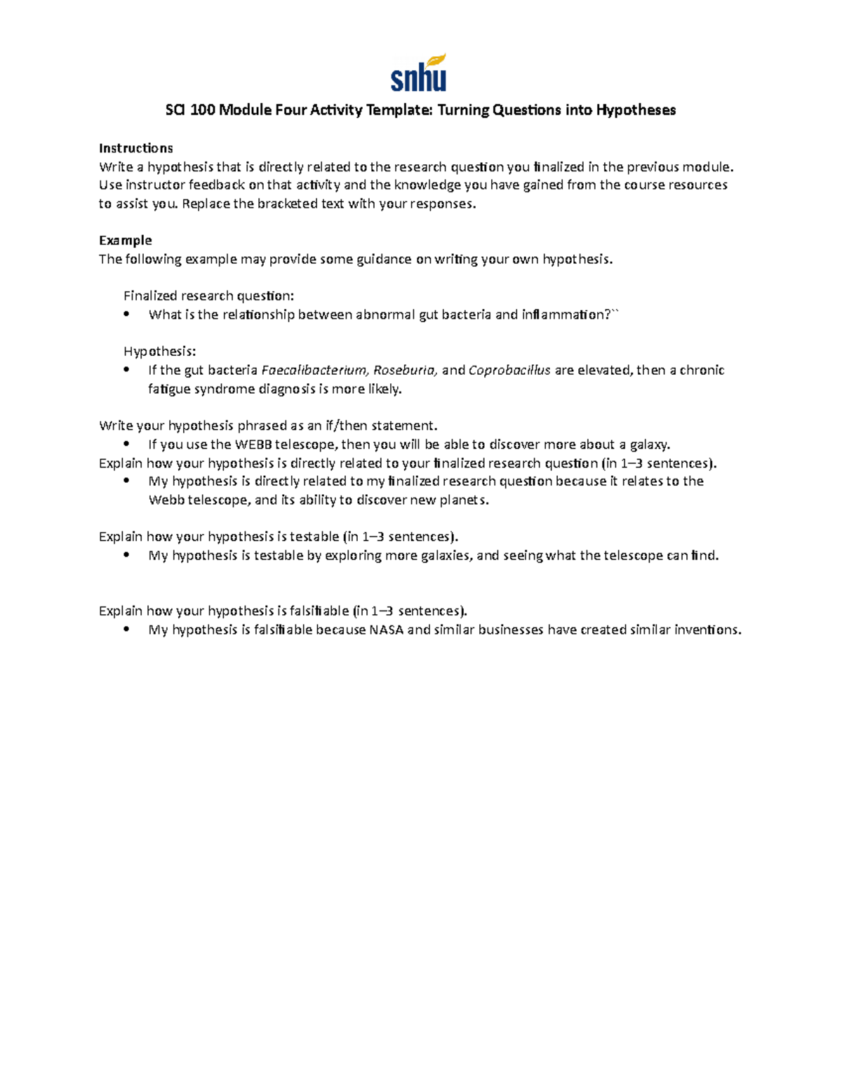 SCI 100 Module Four Activity Template - Use instructor feedback on that ...