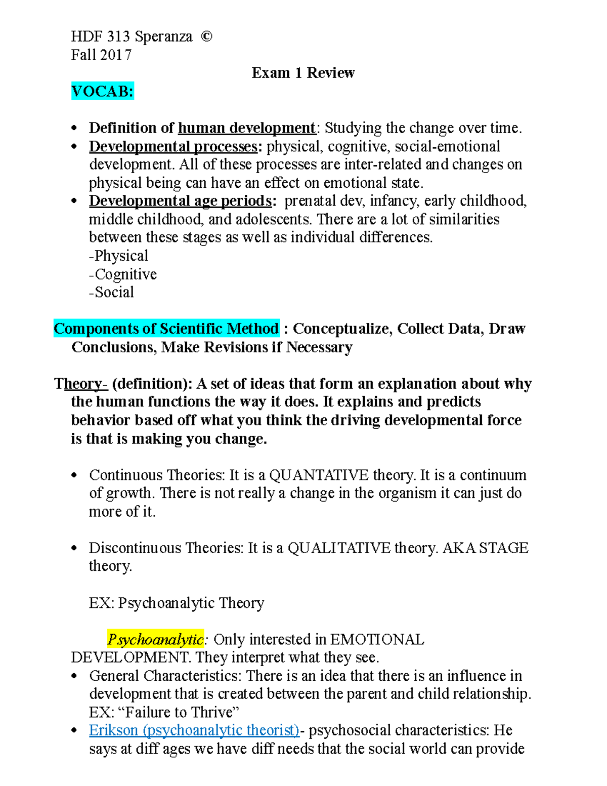 Child development exam 1 review past - HDF 313 Speranza © Fall 2017 ...