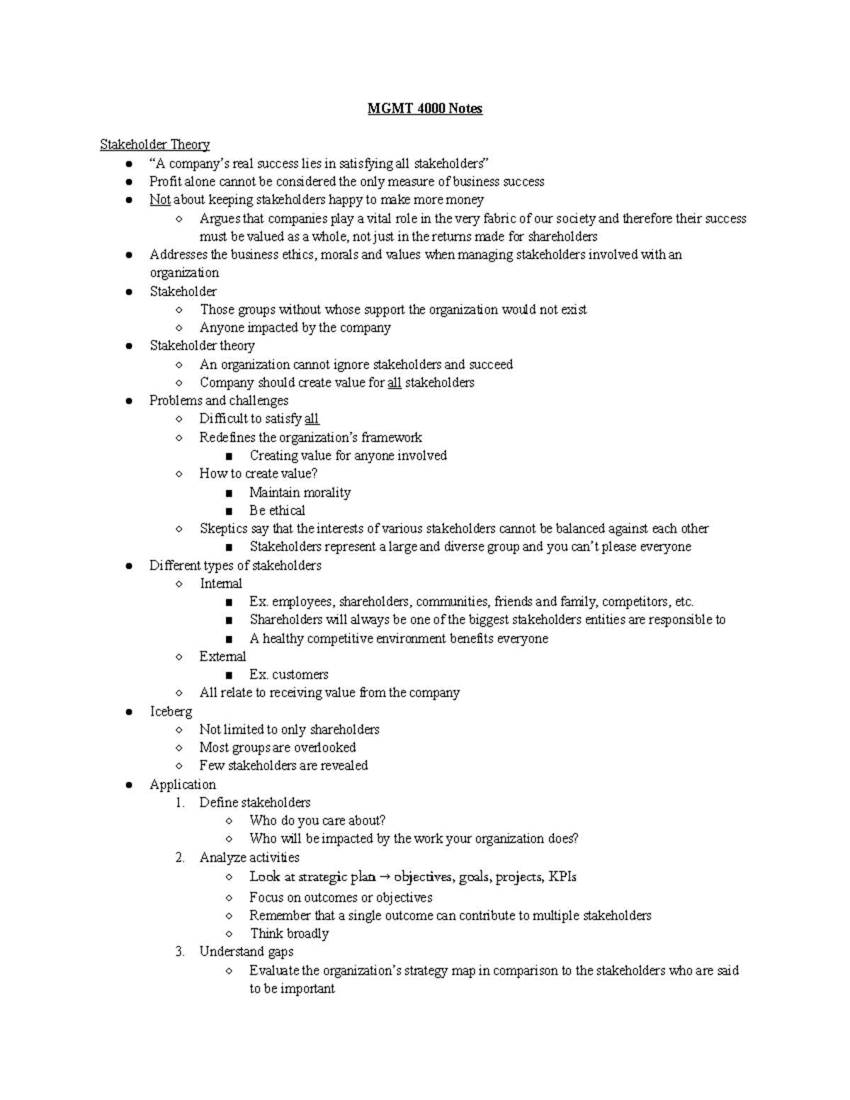 MGMT 4000 Notes - Summarizing the management theories used throughout ...