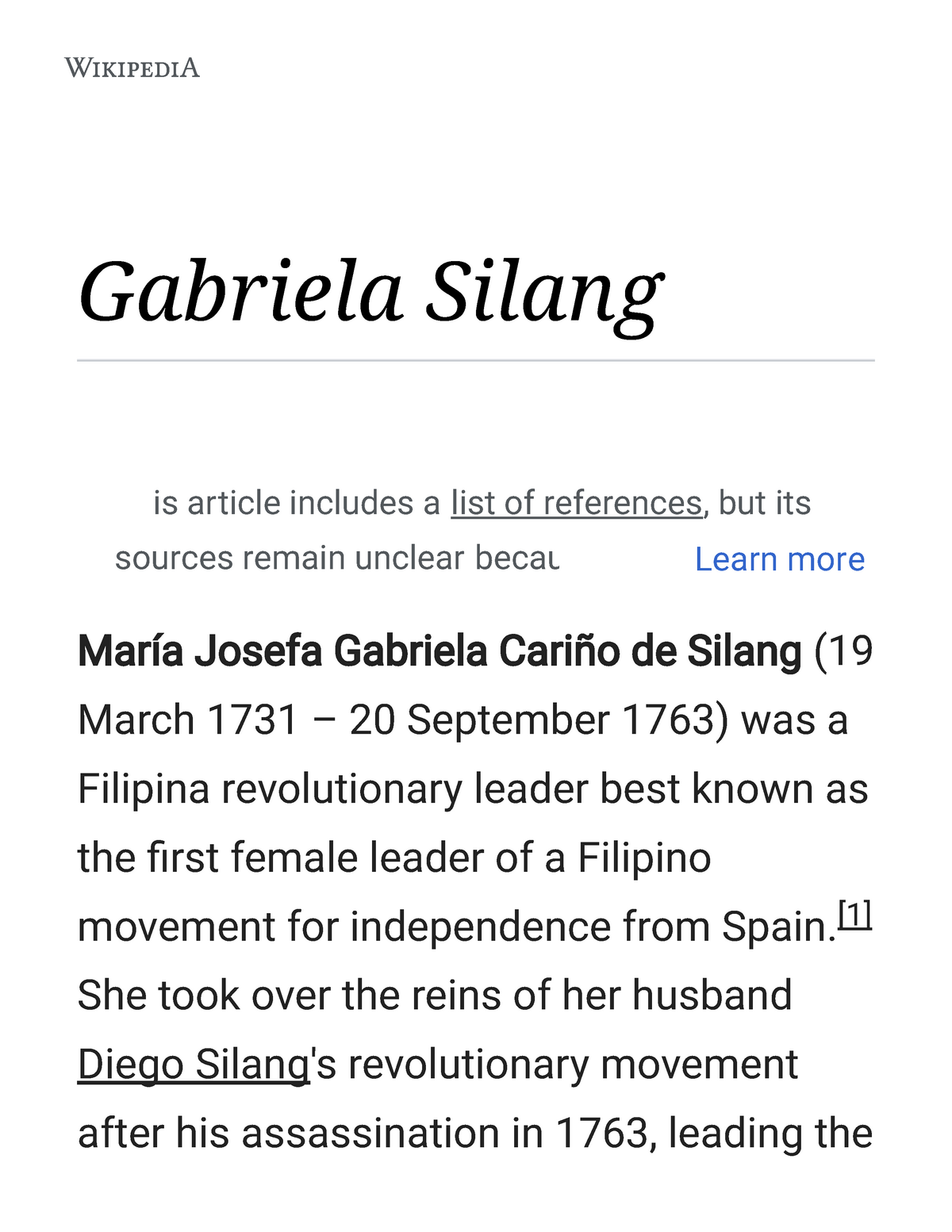 Gabriela Silang Wikipedia Gabriela Silang Mar a Josefa Gabriela 