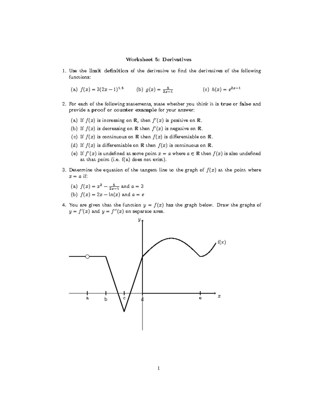 MAM1020F Worksheet 5 Worksheet 5 Derivatives 1. Use the limit