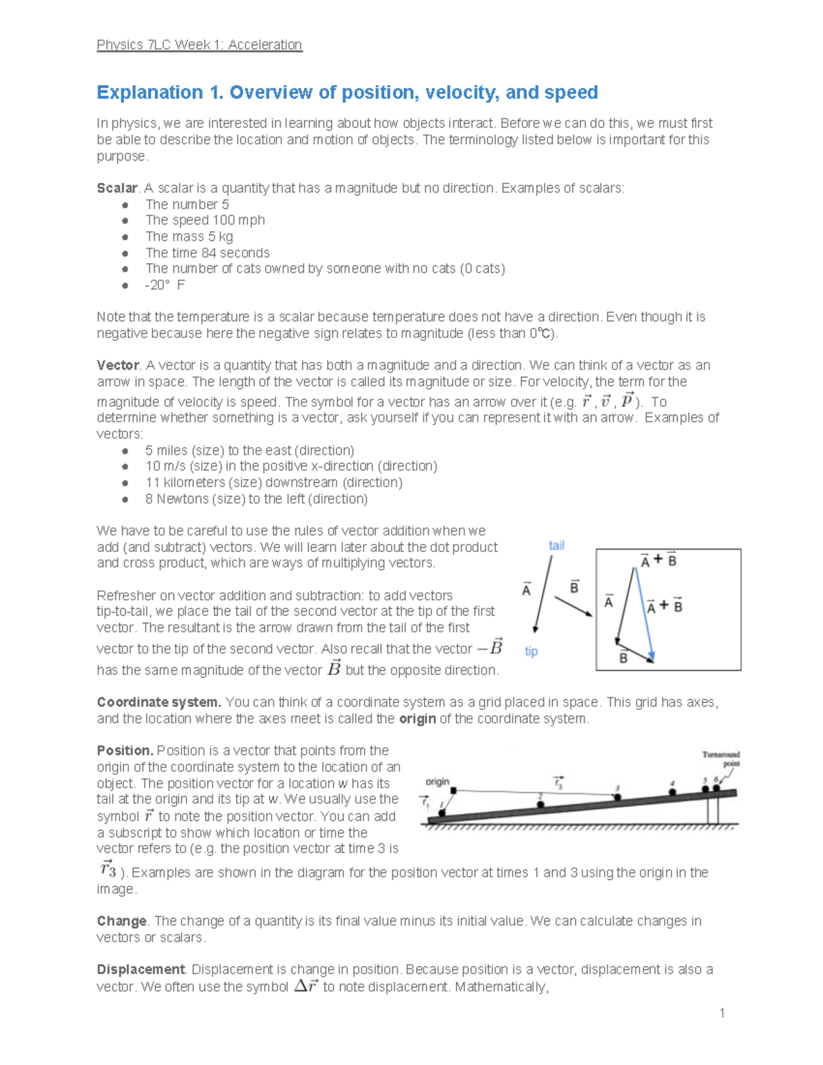 P7LC Tutorial 1 Explanations - Physics 7LC Week 1: Acceleration ...