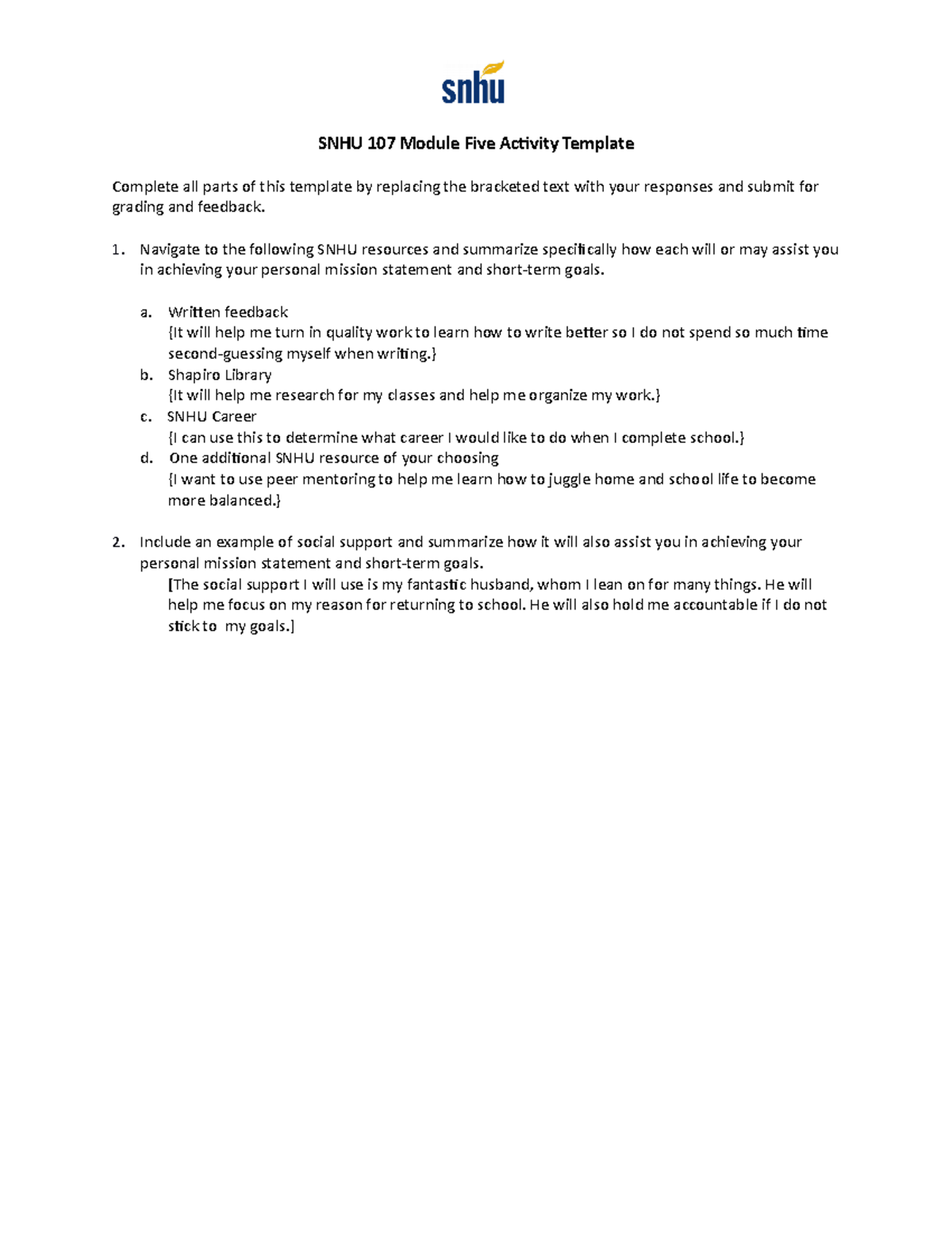 SNHU 107 Module Five Activity Navigate to the following SNHU