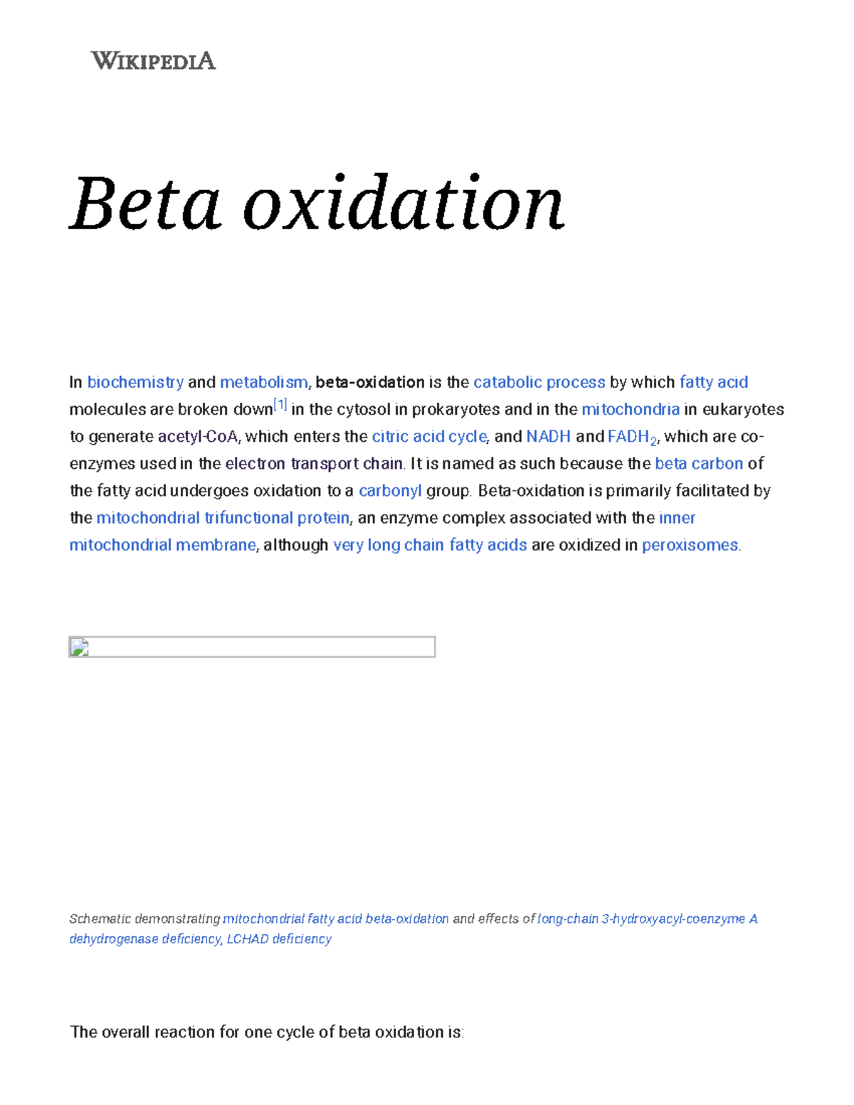 Beta Oxidation - Wikipedia - Beta Oxidation In Biochemistry And ...