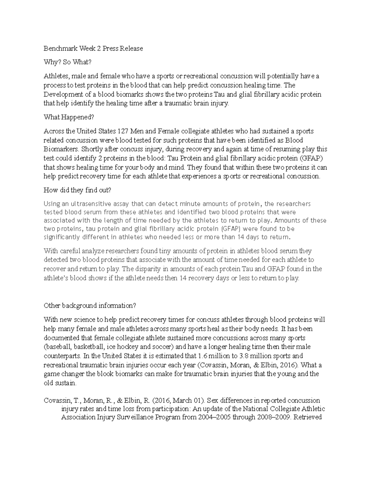 Benchmark Week 2 Press Release - Benchmark Week 2 Press Release Why? So ...