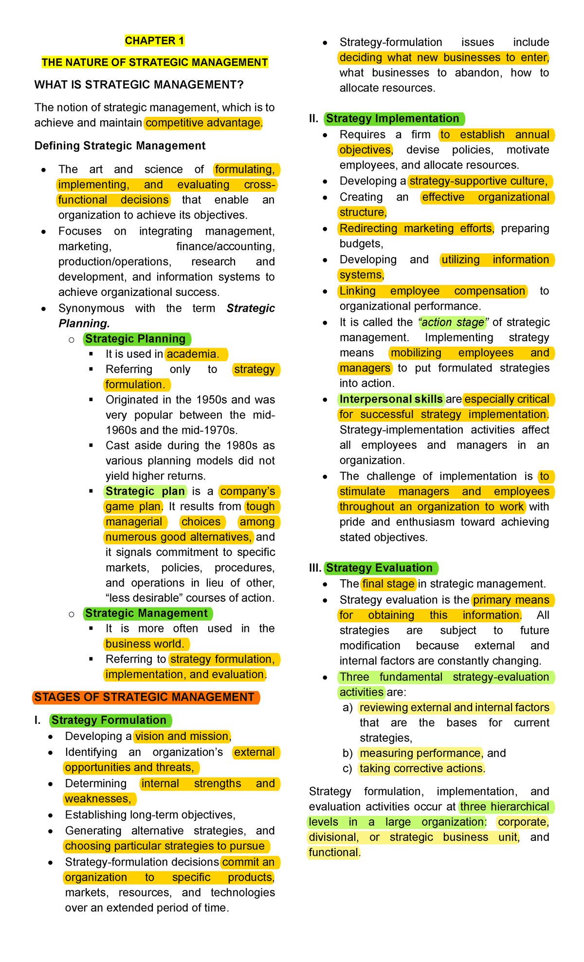 Stratman Chapter 1 to 5 - Ahshsjjdjs annotated notes abt strategic ...