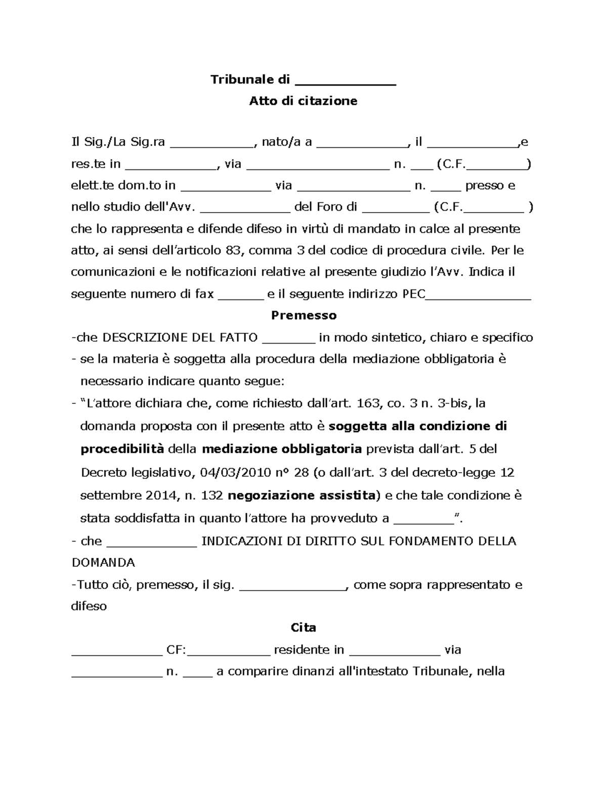 opposizione all'esecuzione riforma cartabia fac simile