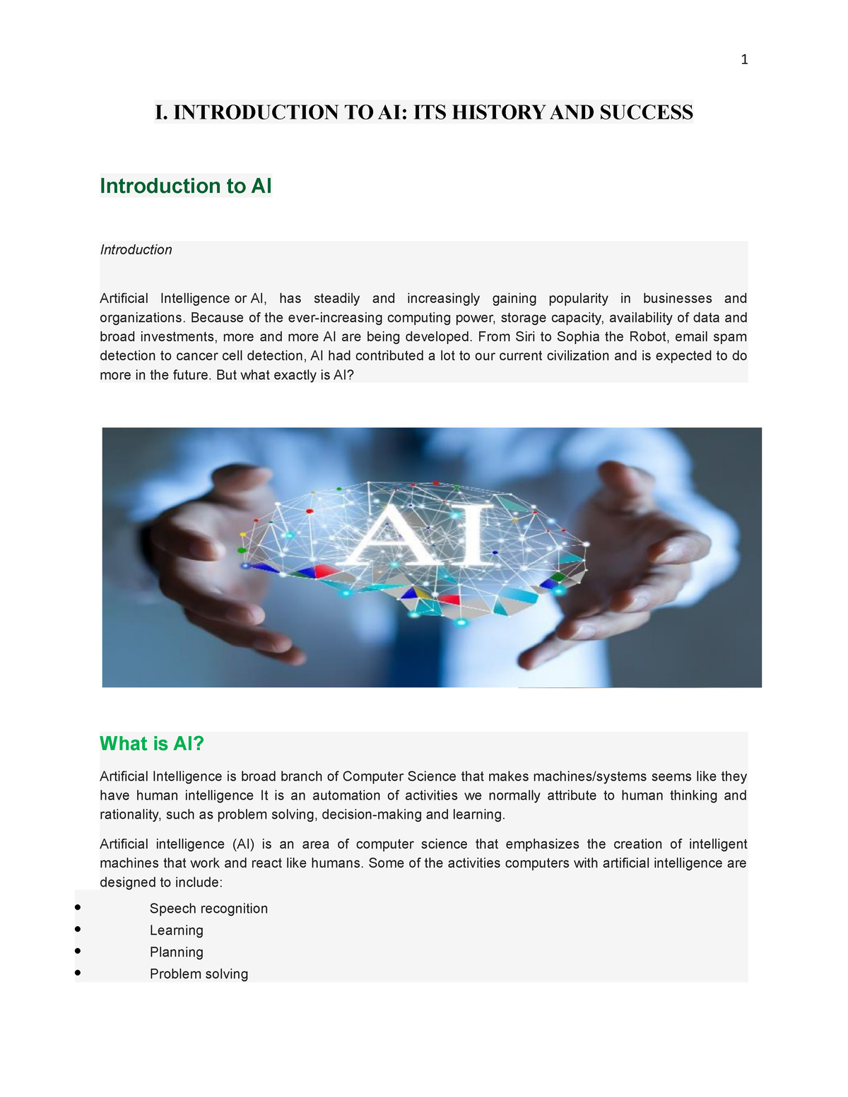 AI-Notes - Artificial Intelligence Lecture Notes - I. INTRODUCTION TO ...