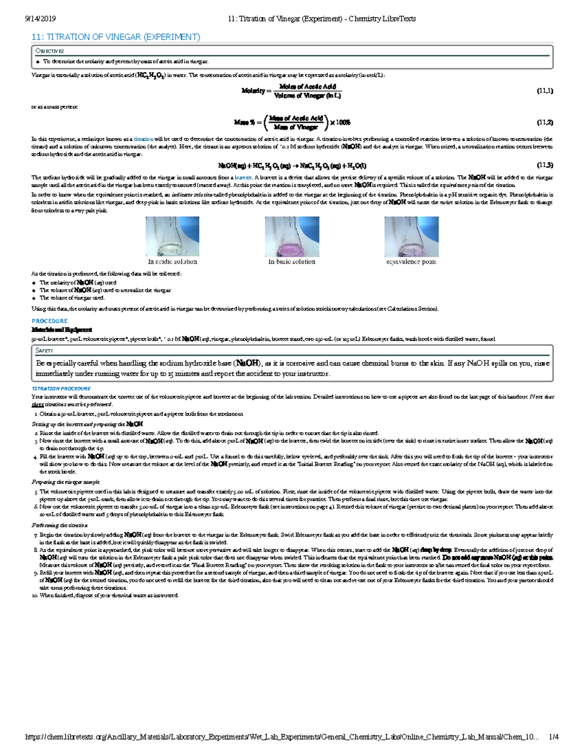 11 Titration of Vinegar (Experiment) Chemistry Libre Texts Chem