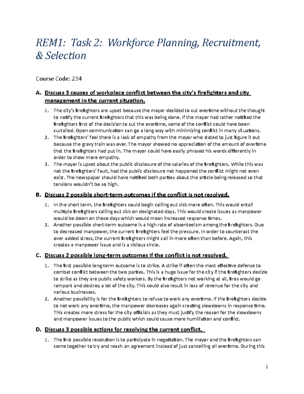 C234 Task 2- Passed - REM1: Task 2: Workforce Planning, Recruitment ...
