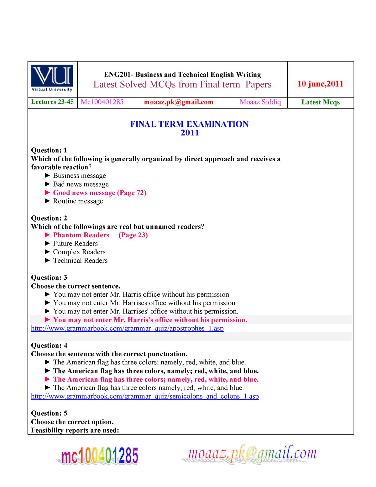 Final 18 June 2018, Questions And Answers - ENG201- Business And ...