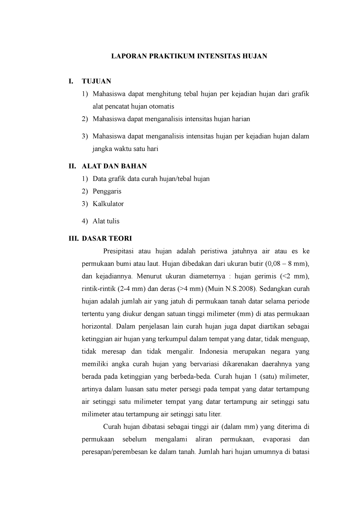 Praktikum Menghitung Intensitas Hujan Laporan Praktikum Intensitas