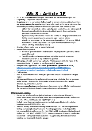 Week 1 Seminar notes - Week 1 Lecture Notes I. PRINCIPLES OF REFUGEE ...