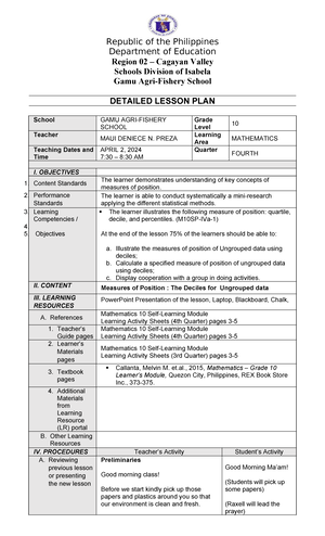 Measures of Position on Percentiles - Republic of the Philippines ...