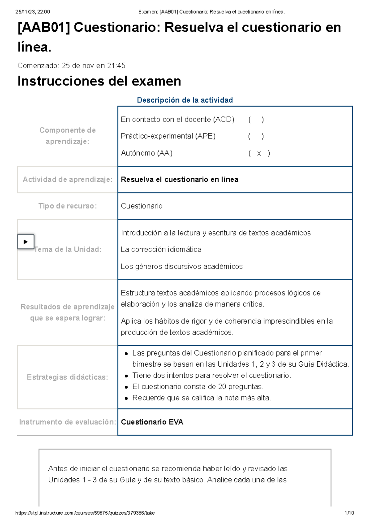 Examen [AAB01] Cuestionario Resuelva El Cuestionario En Línea -2 ...