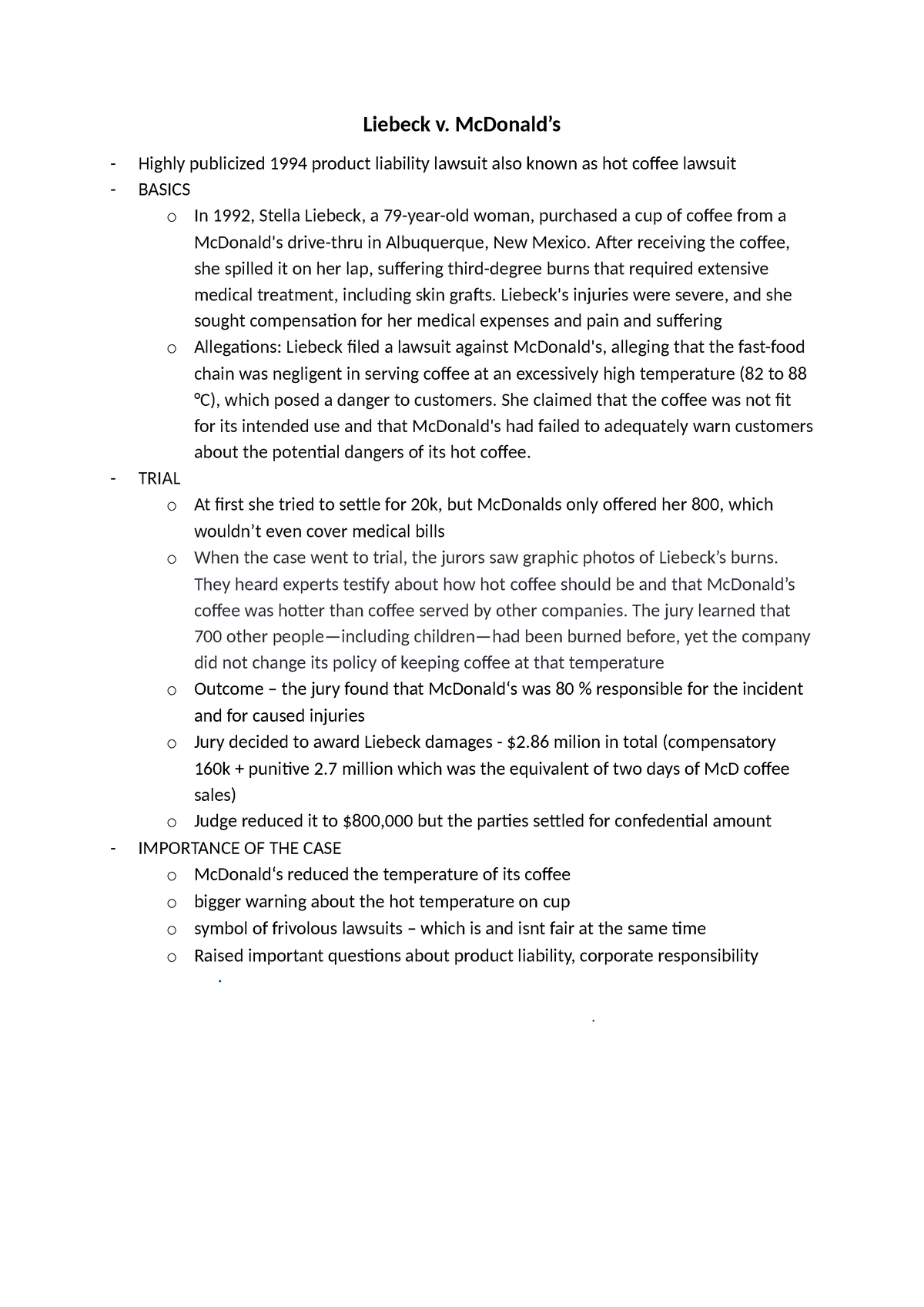 Liebeck V Mcdonald Liebeck V Mcdonalds Highly Publicized 1994 Product Liability Lawsuit Also 6784