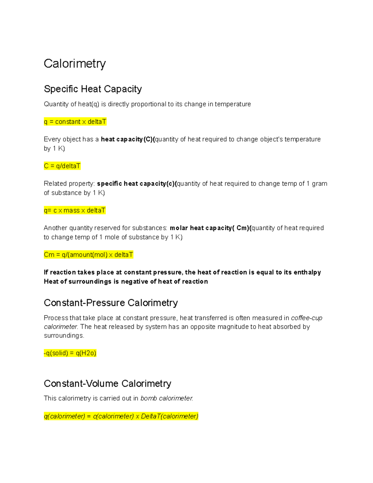Calorimetry(ConstantPressure and ConstantVolume) Calorimetry