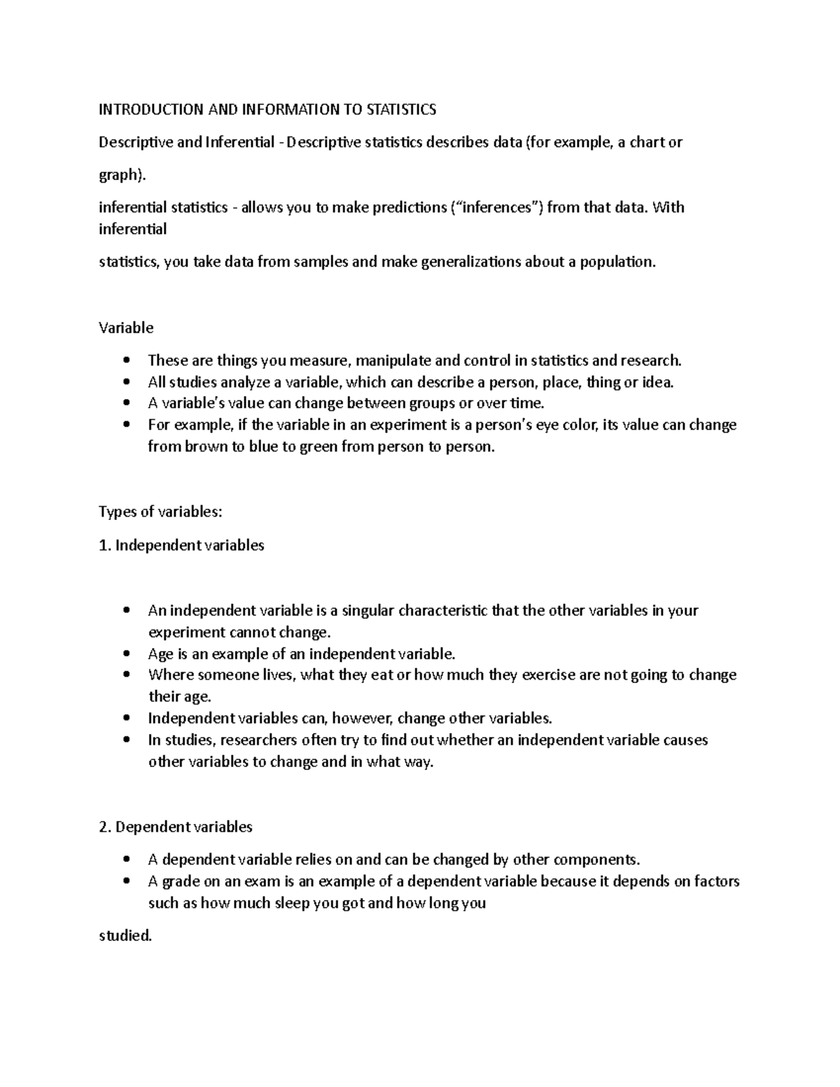 Stats lecture - INTRODUCTION AND INFORMATION TO STATISTICS Descriptive ...