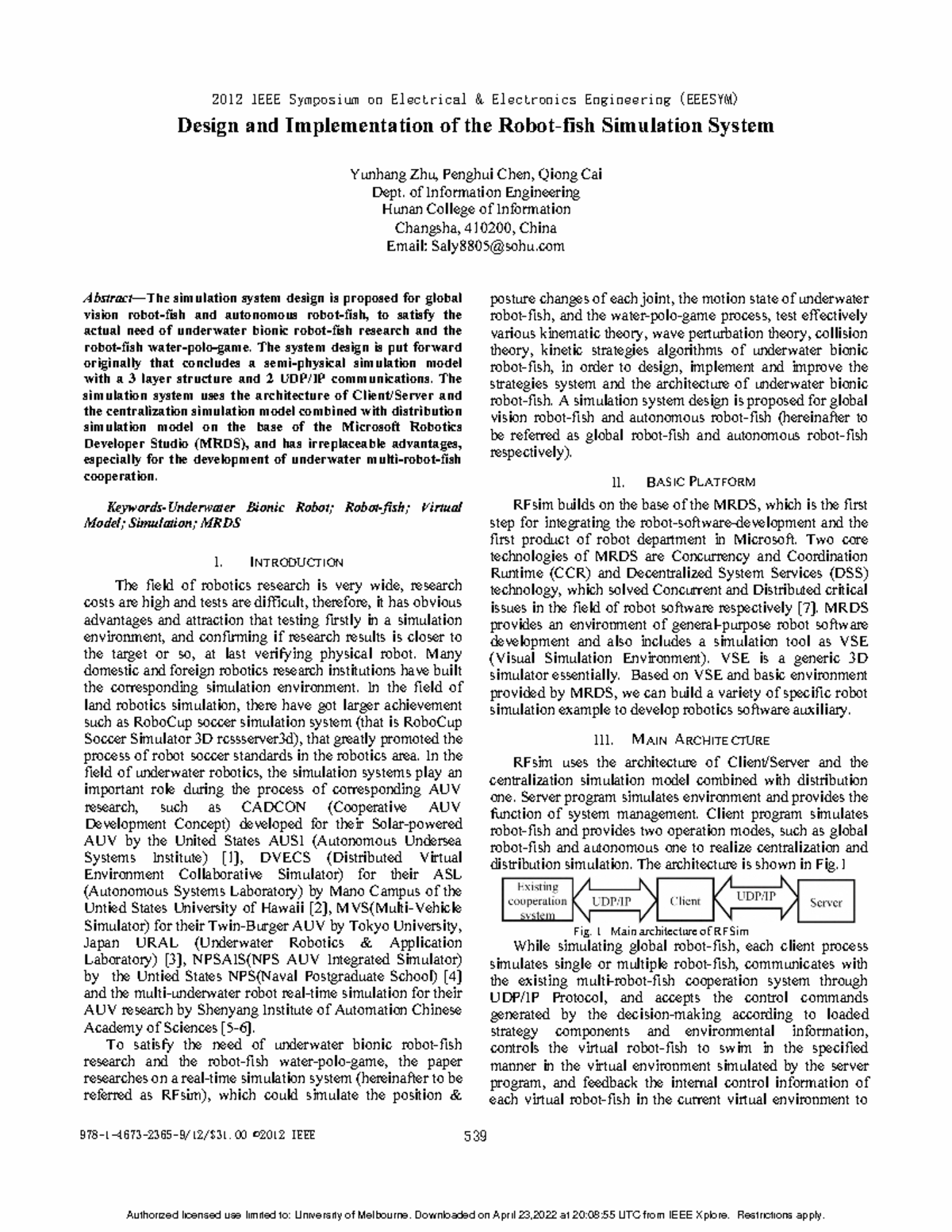 Design and implementation of the robot-fish simulation system - Design ...