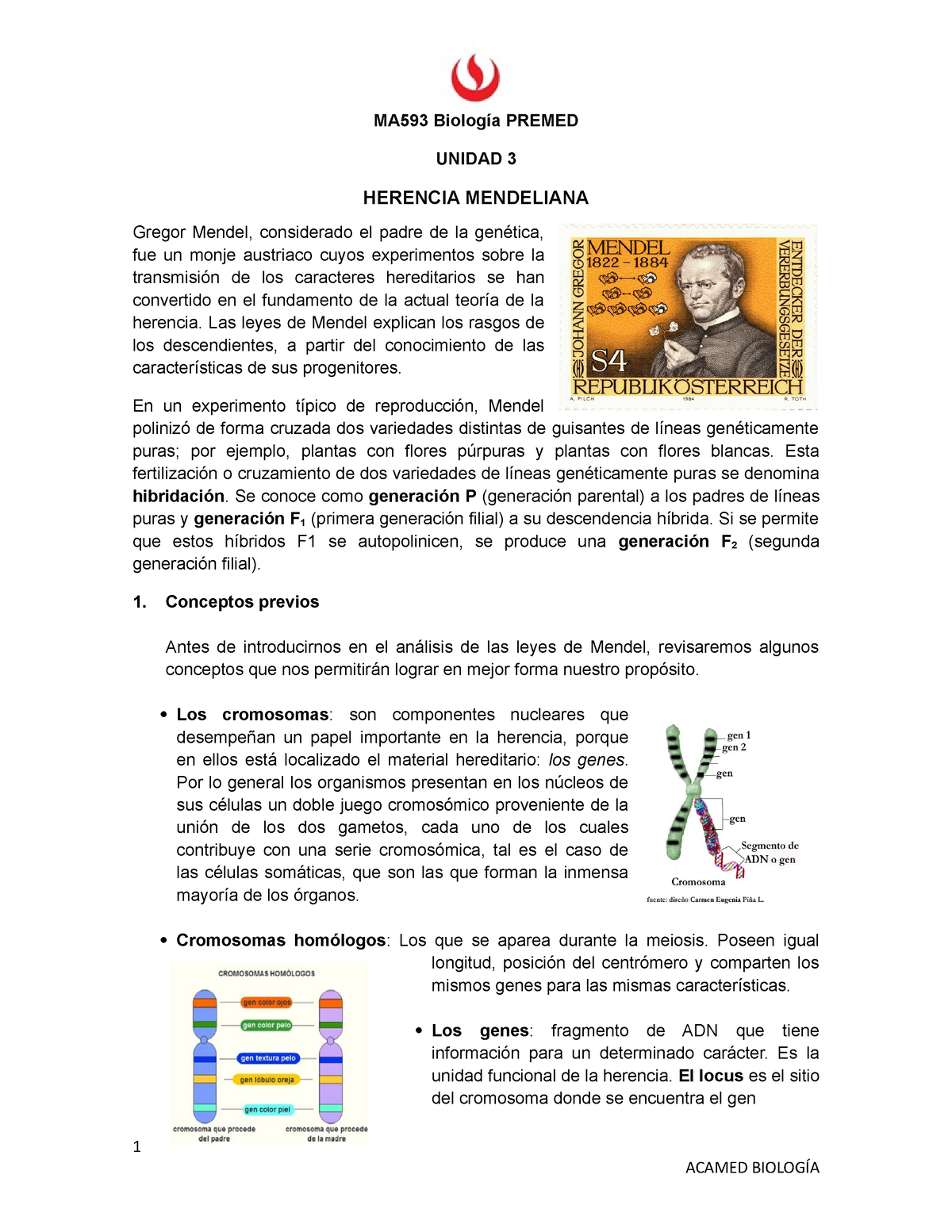 S14 Lectura Herencia Mendeliana - MA593 Biología PREMED UNIDAD 3 ...