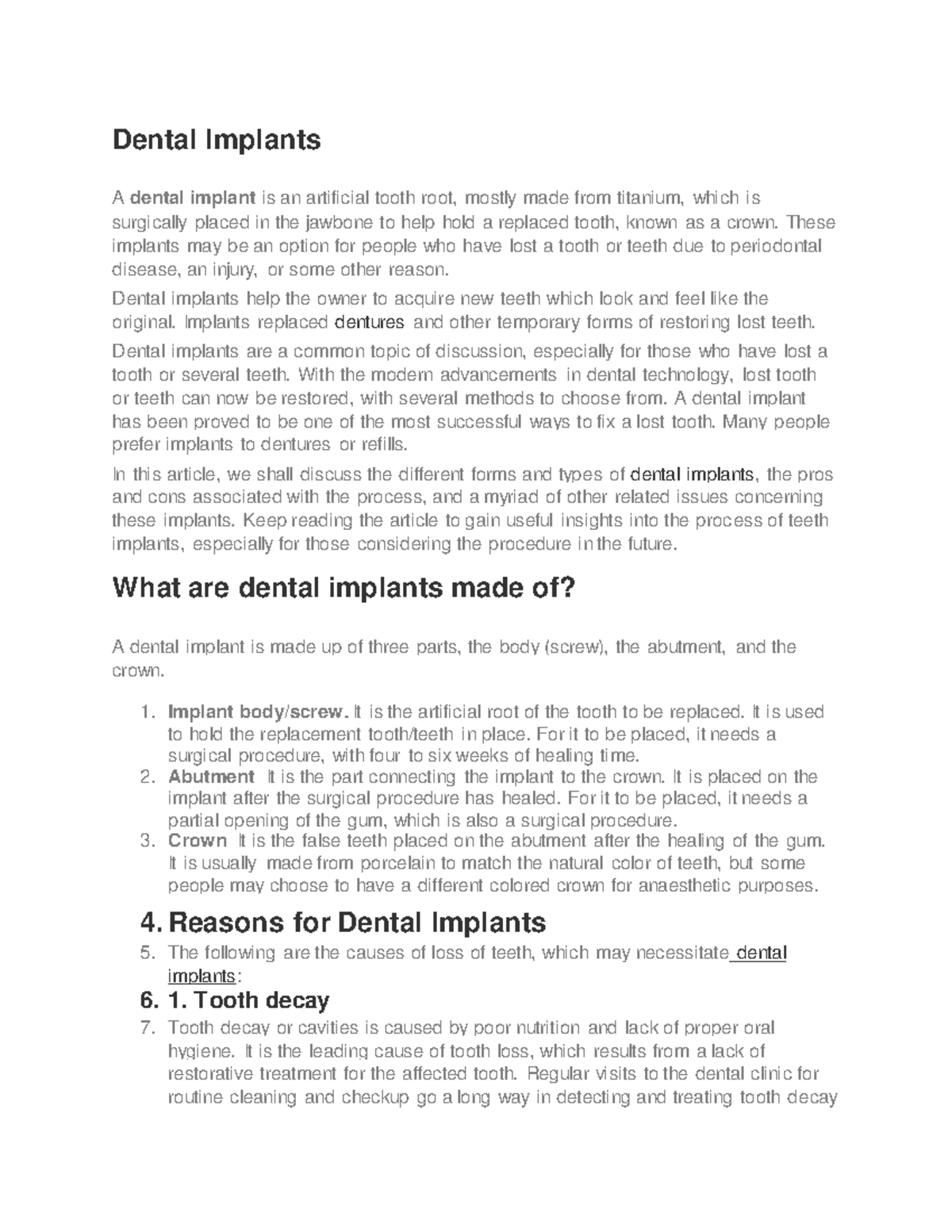 Dental Implant pdf - Dental Implants A dental implant is an artificial ...
