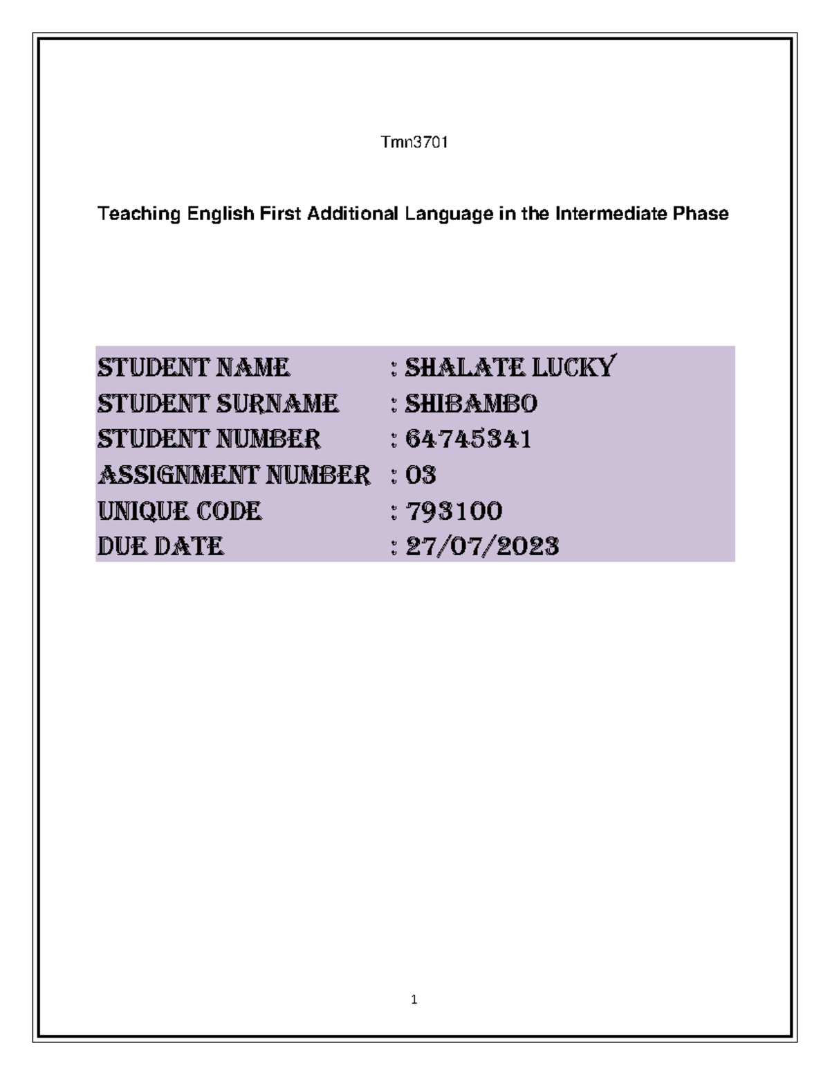 Tmn3701 Assignment 3 Marked Assignment - Tmn Teaching English First ...