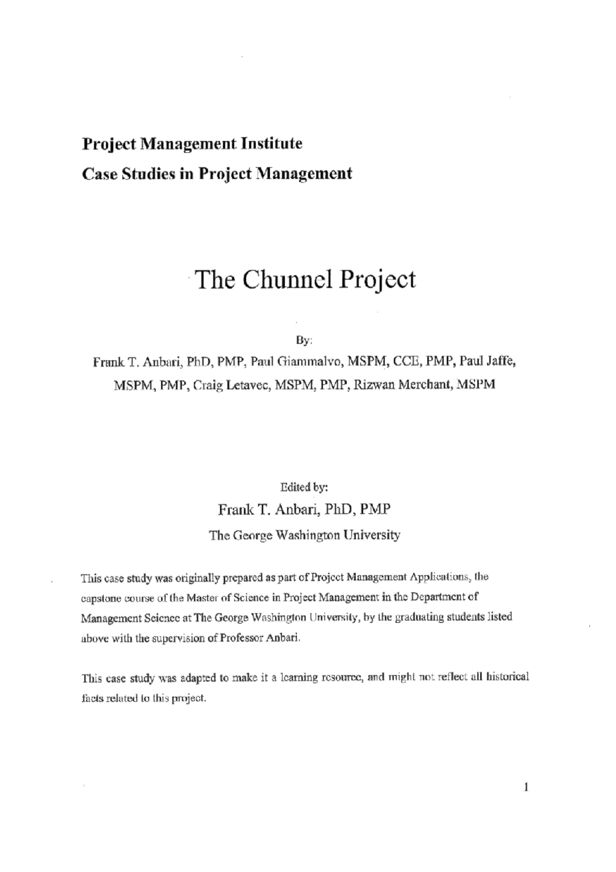 the chunnel project case study answers