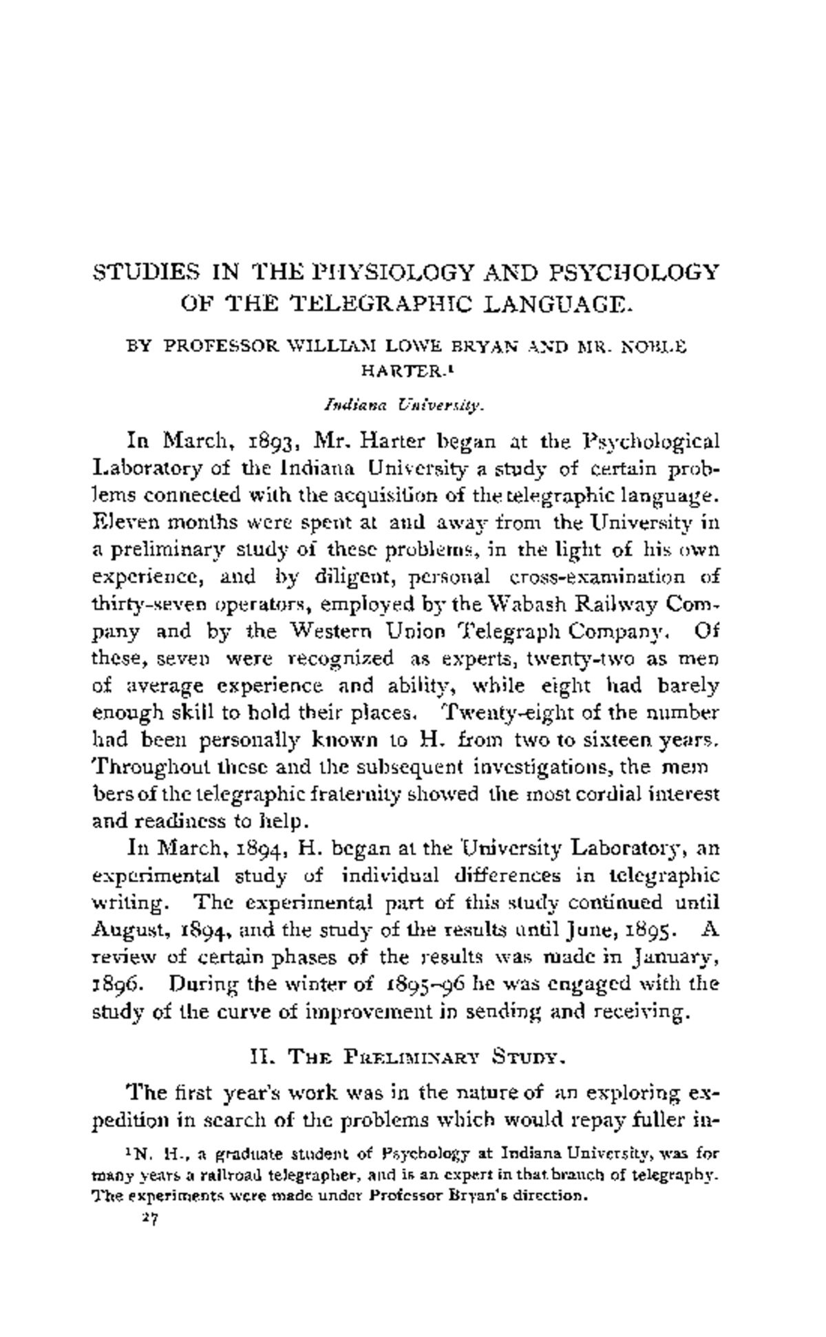 Studies IN THE Physiology AND Psychology OF THE Telegraphic Language ...