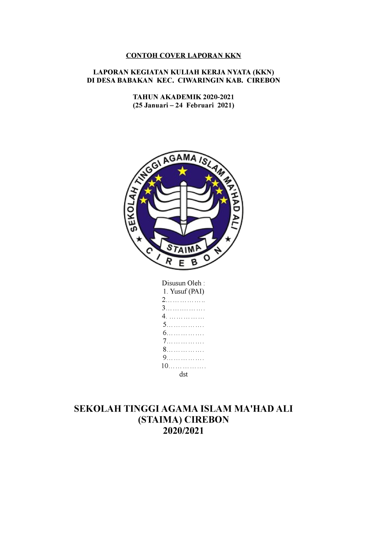 Contoh- Laporan-KKN - CONTOH COVER LAPORAN KKN LAPORAN KEGIATAN KULIAH ...