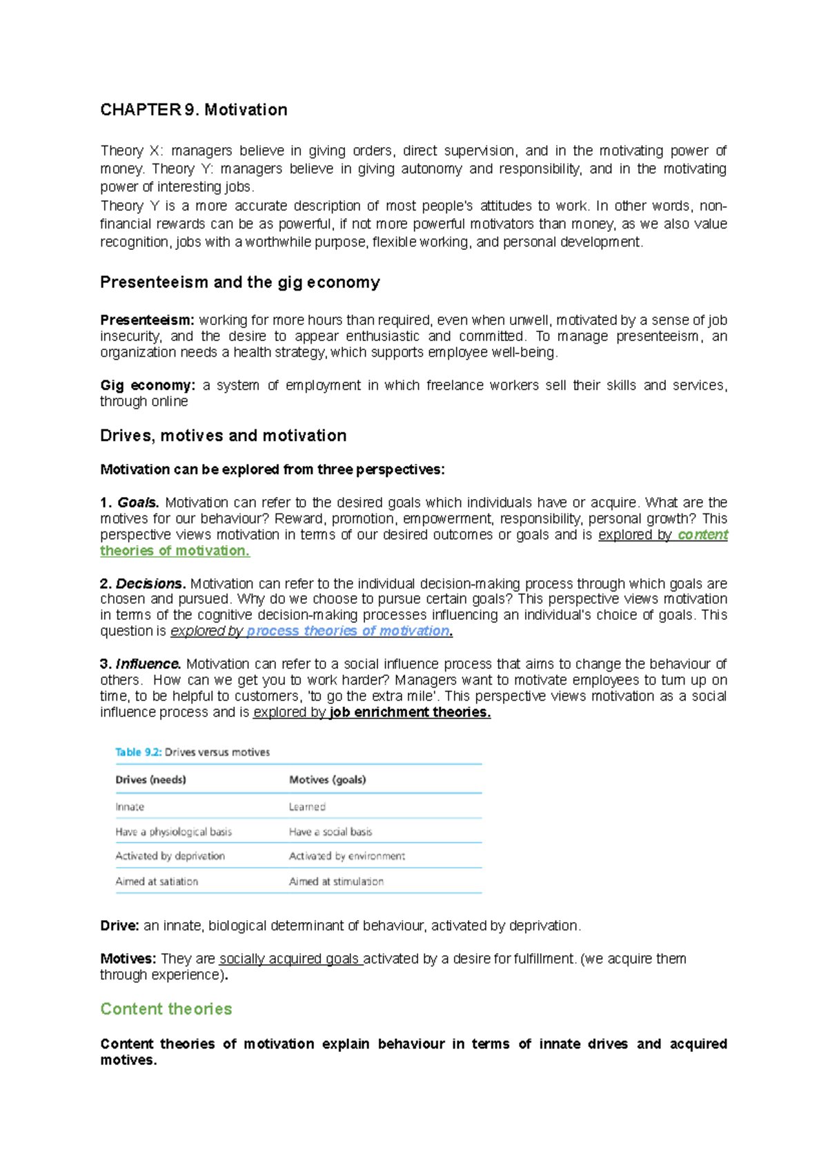 OB Chapter 9 - Organizational behaviour - CHAPTER 9. Motivation Theory ...