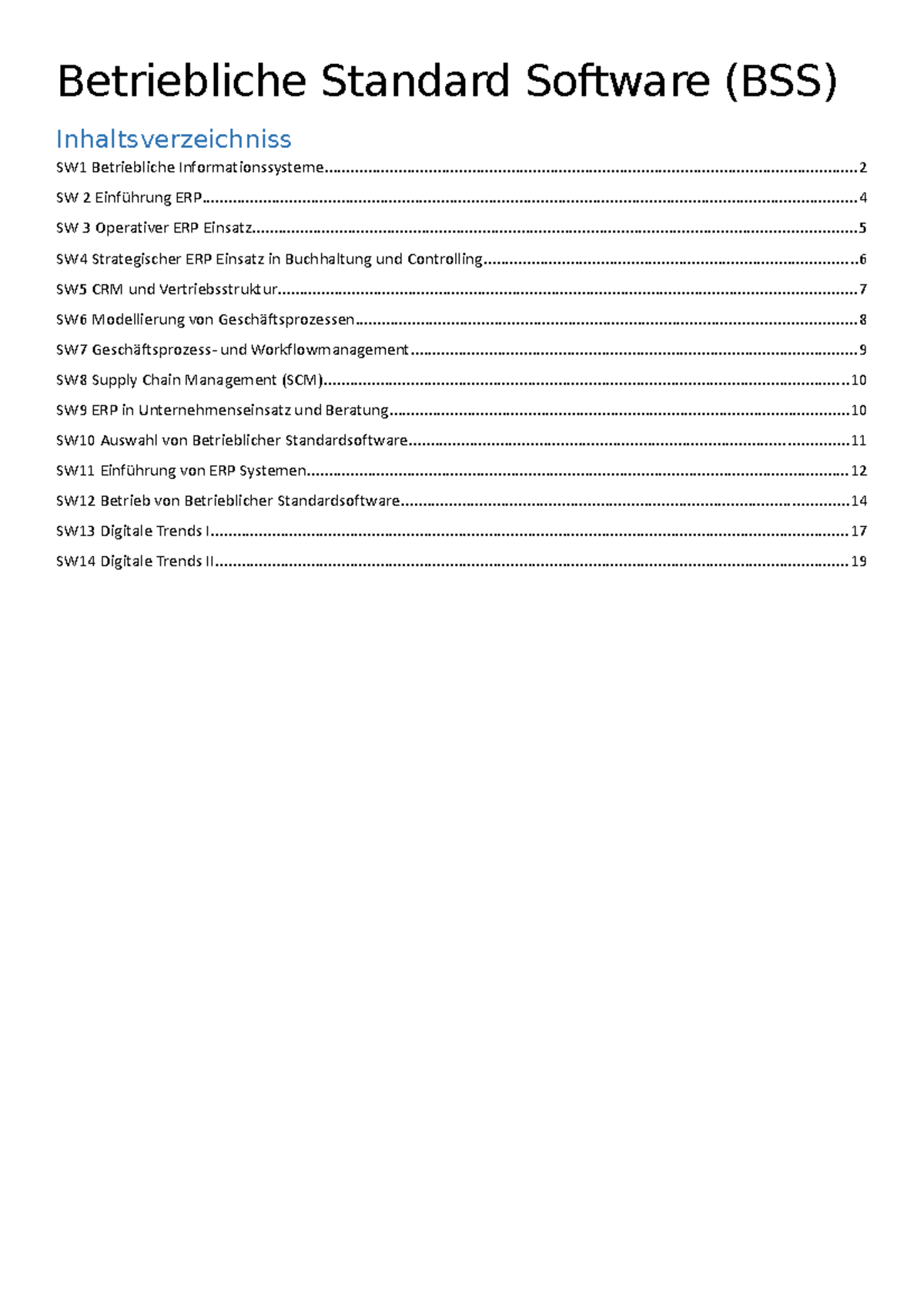 Betriebliche Standard Software Zusammenfassung - Betriebliche Standard ...