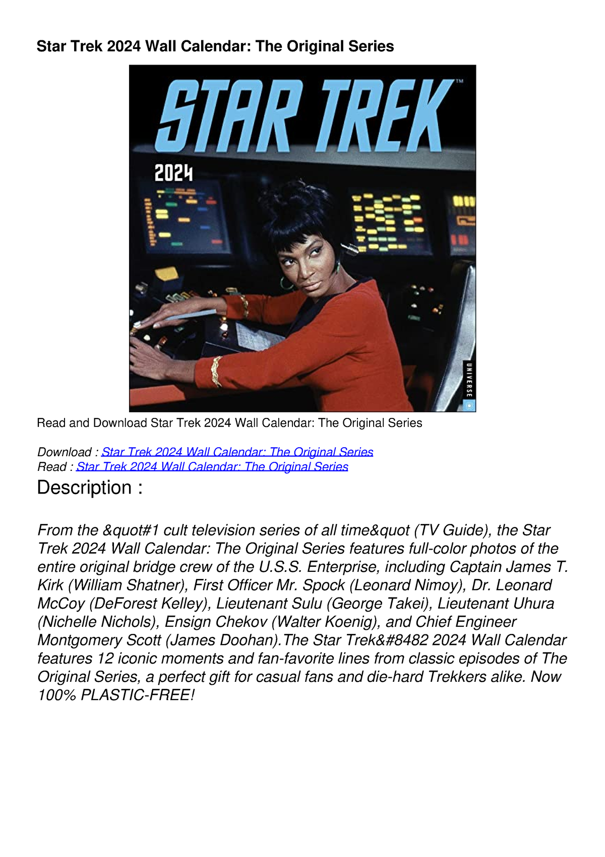 READ PDF Star Trek 2024 Wall Calendar The Original Series Star   Thumb 1200 1698 