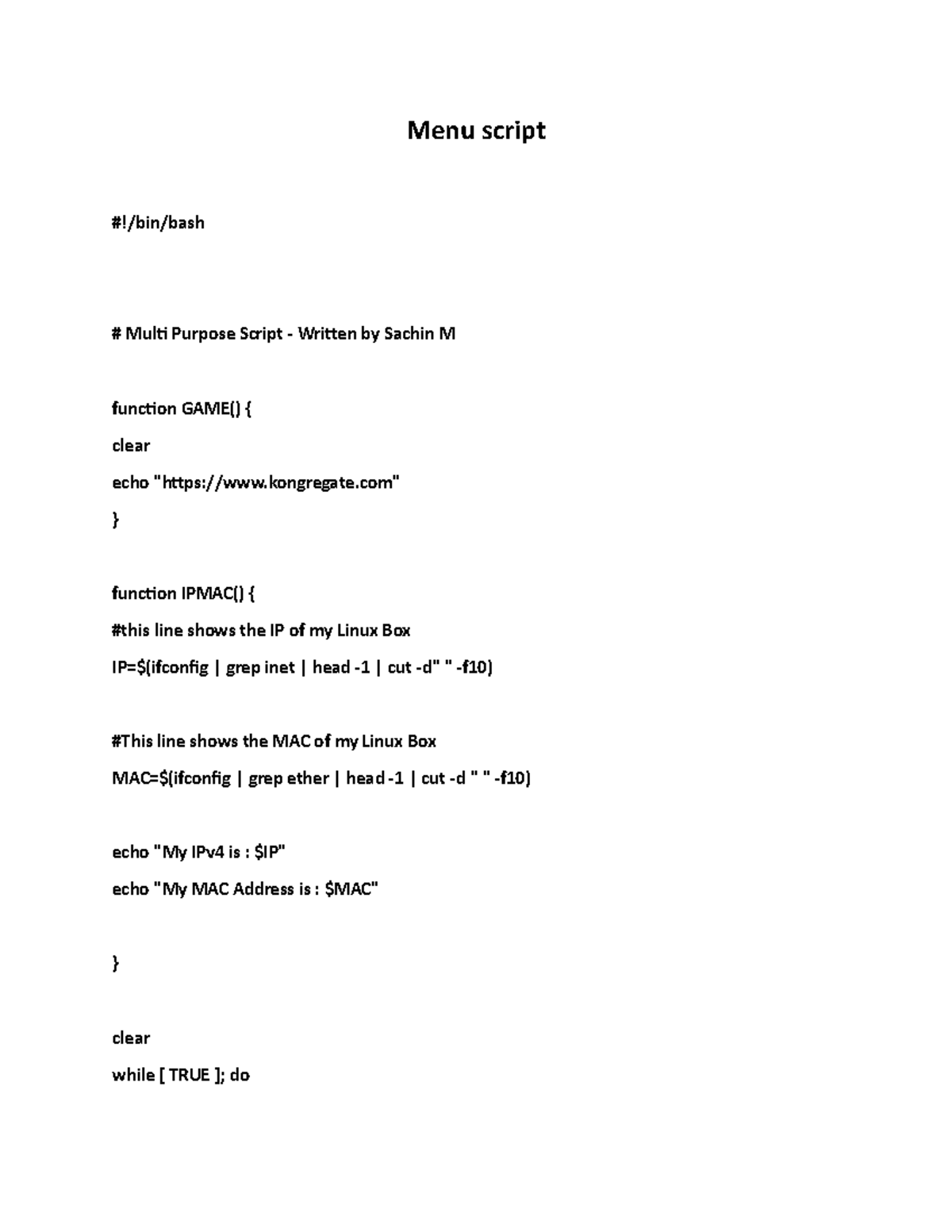 CST8207 assignement 10 Part2 Menu script - Menu script #!/bin/bash ...