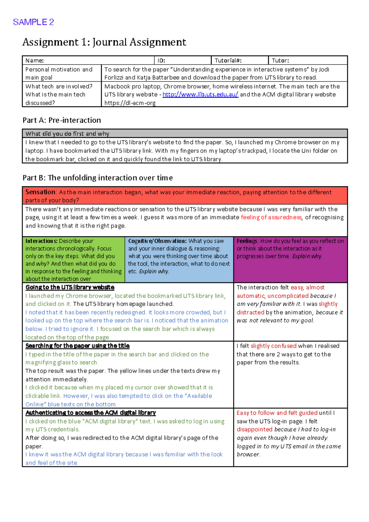 Journal entry sample 2 - Assignment 1: Journal Assignment Name: ID ...