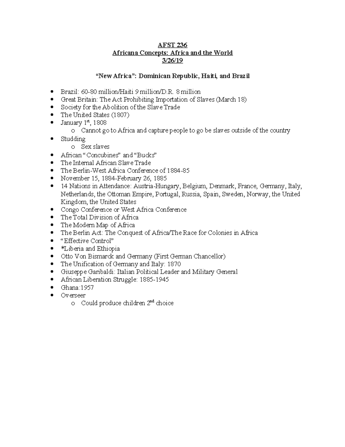 AFST236 13119 - Lecture notes 4 - AFST 236 Africana Concepts: Africa ...