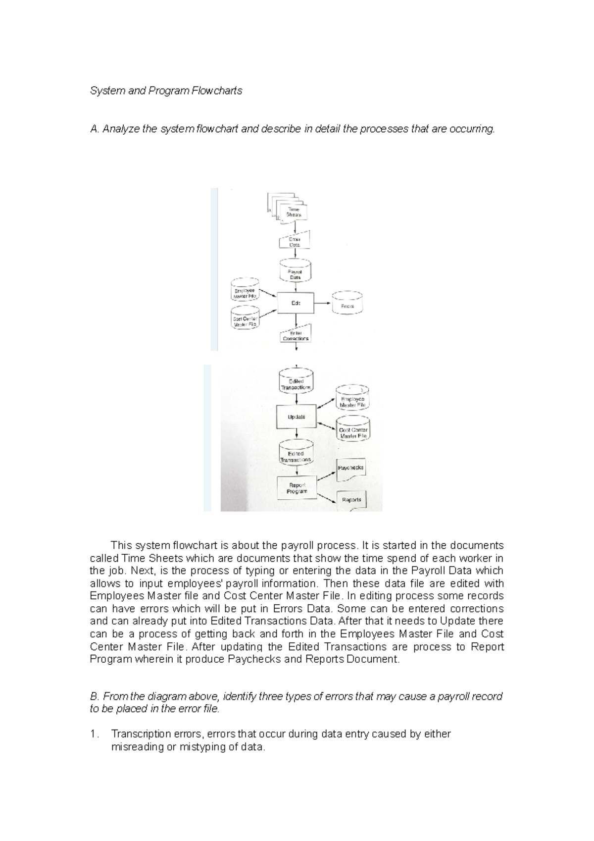 System and Program Flowcharts - Analyze the system flowchart and ...