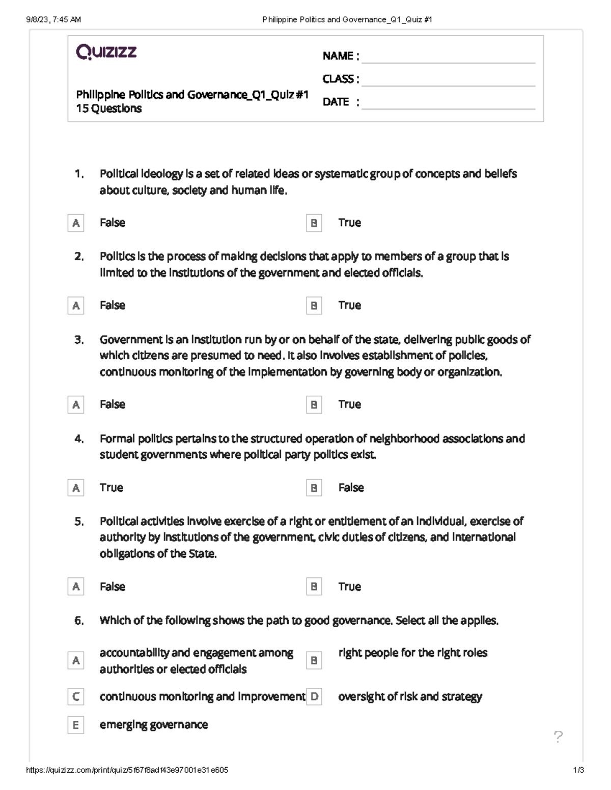 Philippine Politics and Governance Q1 Quiz #1 - 9/8/23, 7:45 AM ...