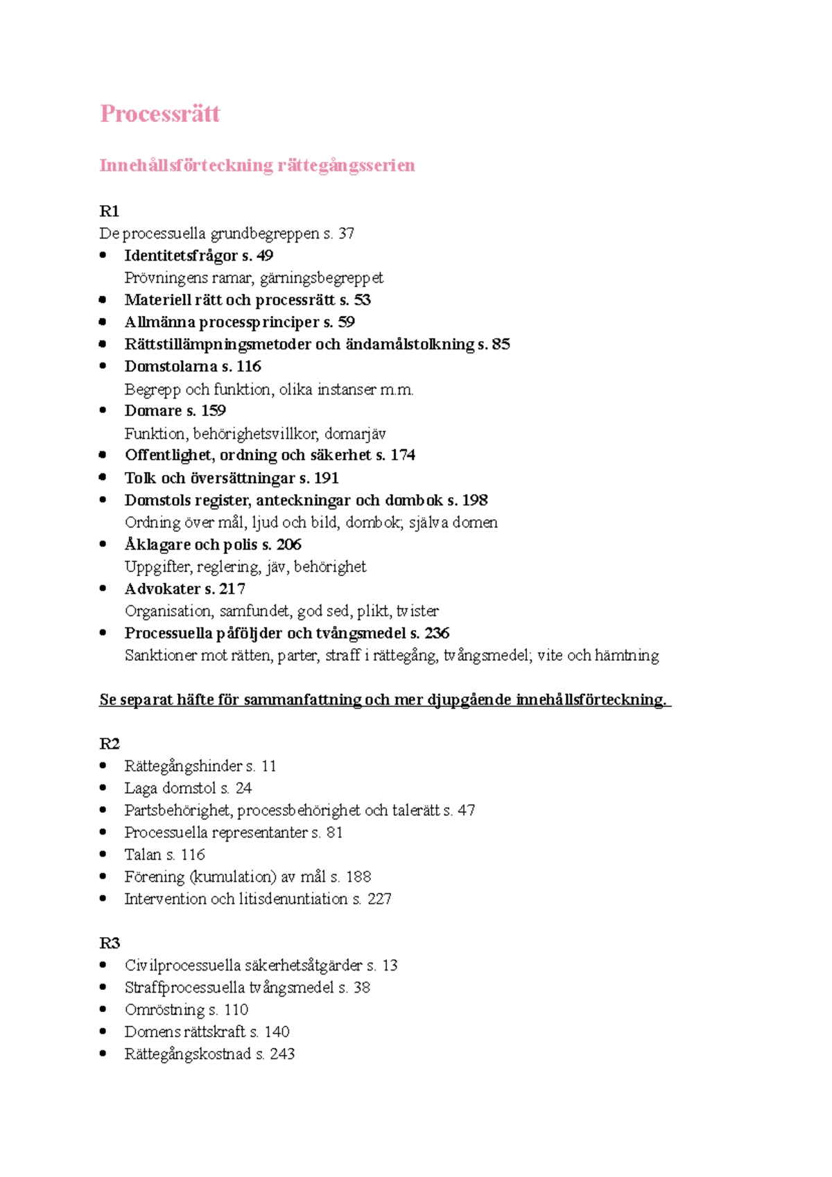 Processrätt tentapärm - Processrätt Innehållsförteckning 