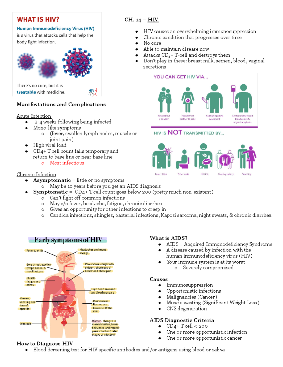 HIV lecture notes - CH. 14 – HIV HIV causes an overwhelming ...