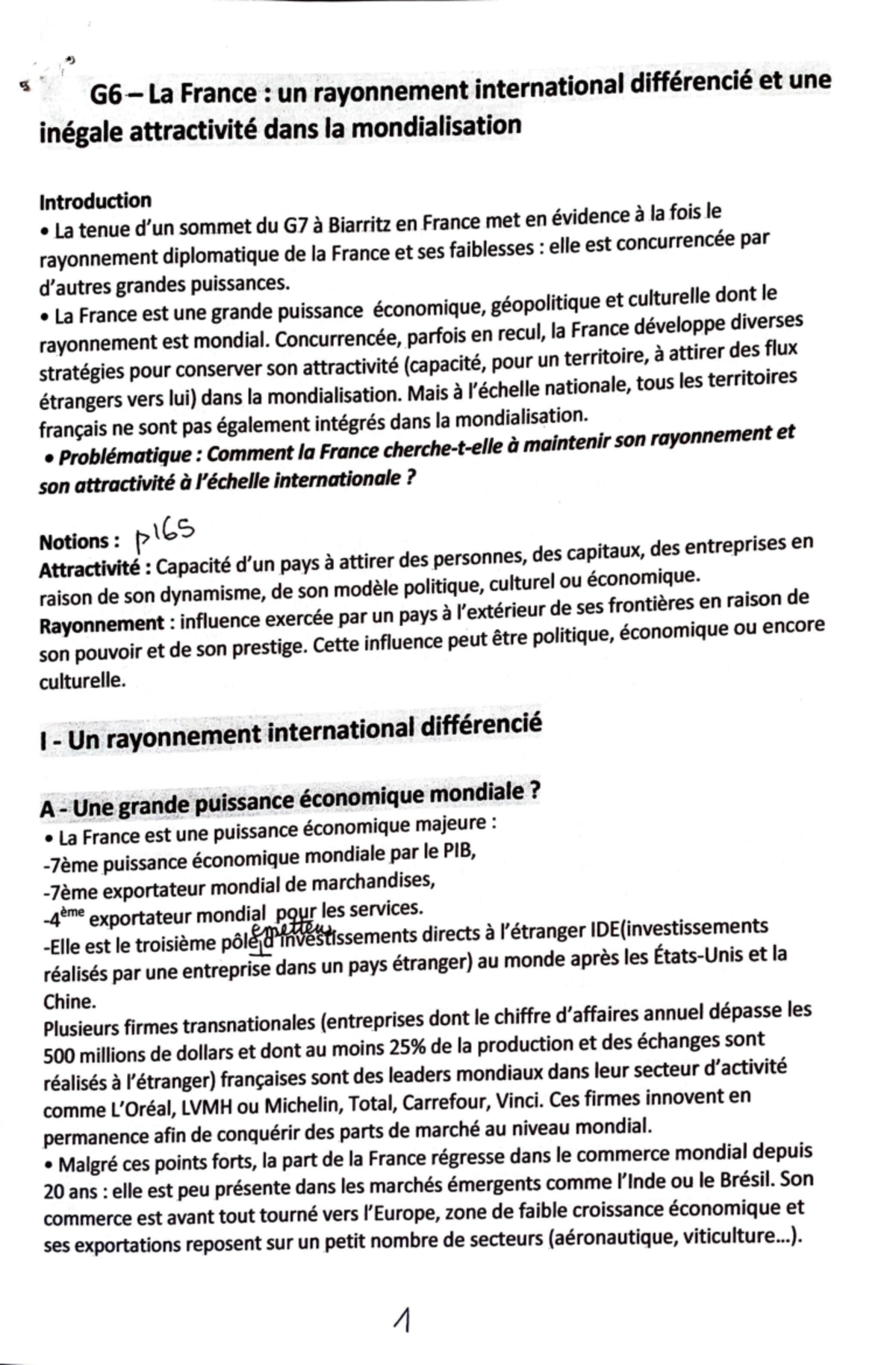 G6- LA France, UN Rayonnement International Différencie ET UNE Inégale ...