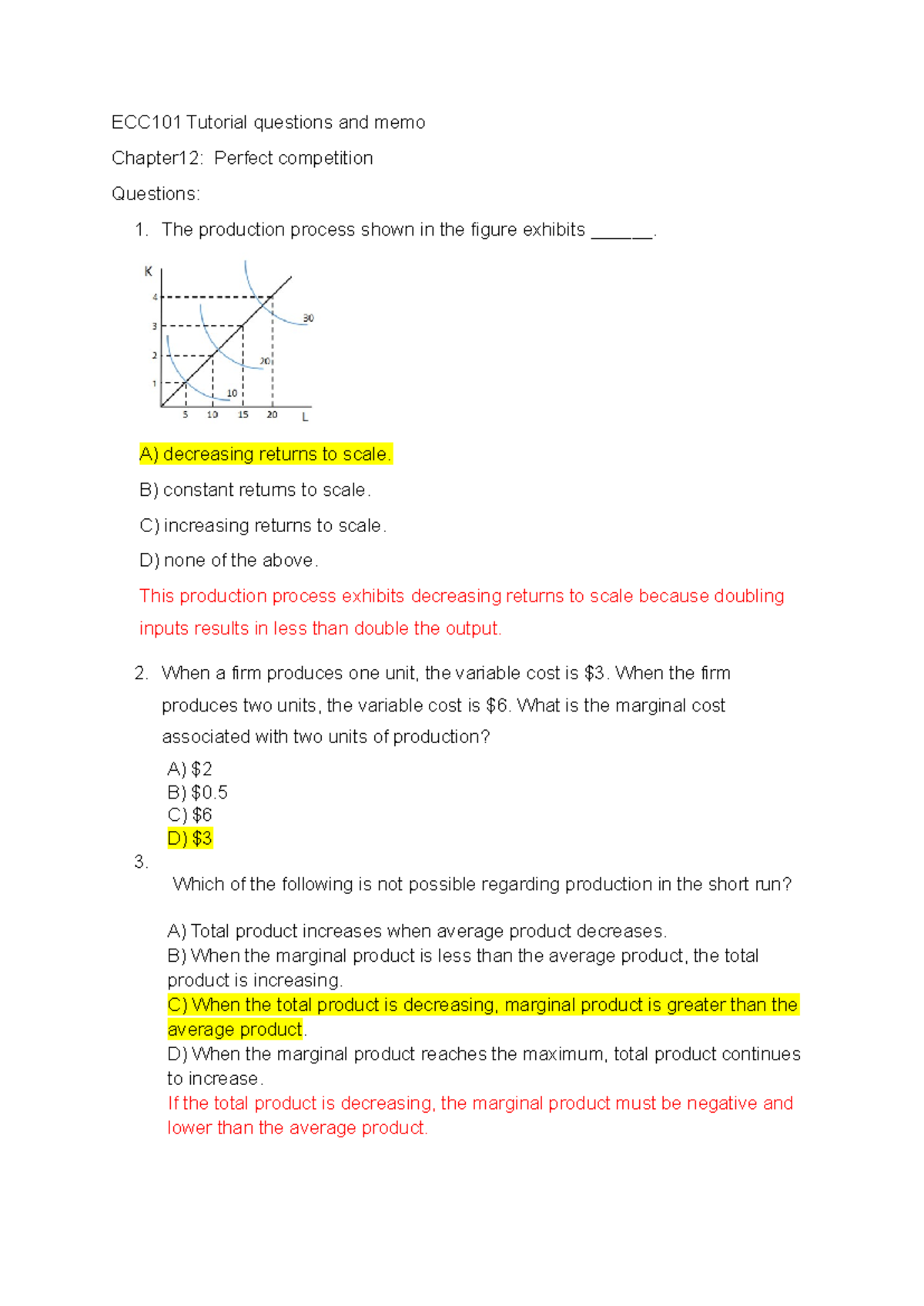 Chapter 12 Questions and Memo - ECC101 Tutorial questions and memo ...