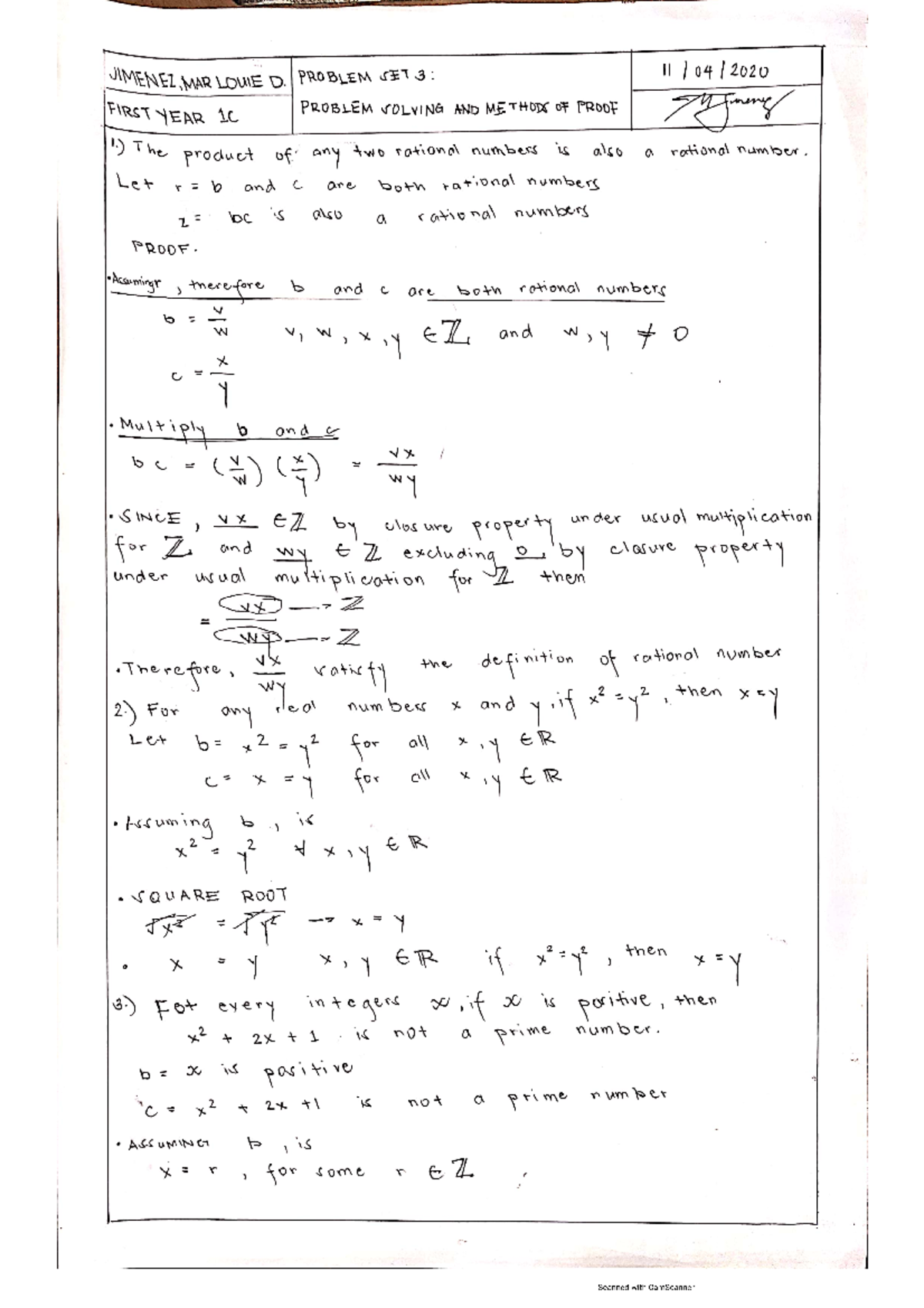 Problem Set 3 Problem Solving and Methods of Proof - Mathematics in the ...