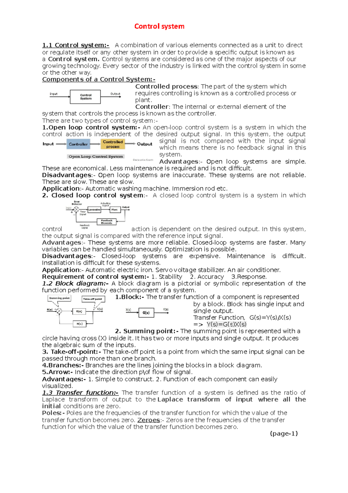 Control system introduction - 1 Control system:- A combination of ...