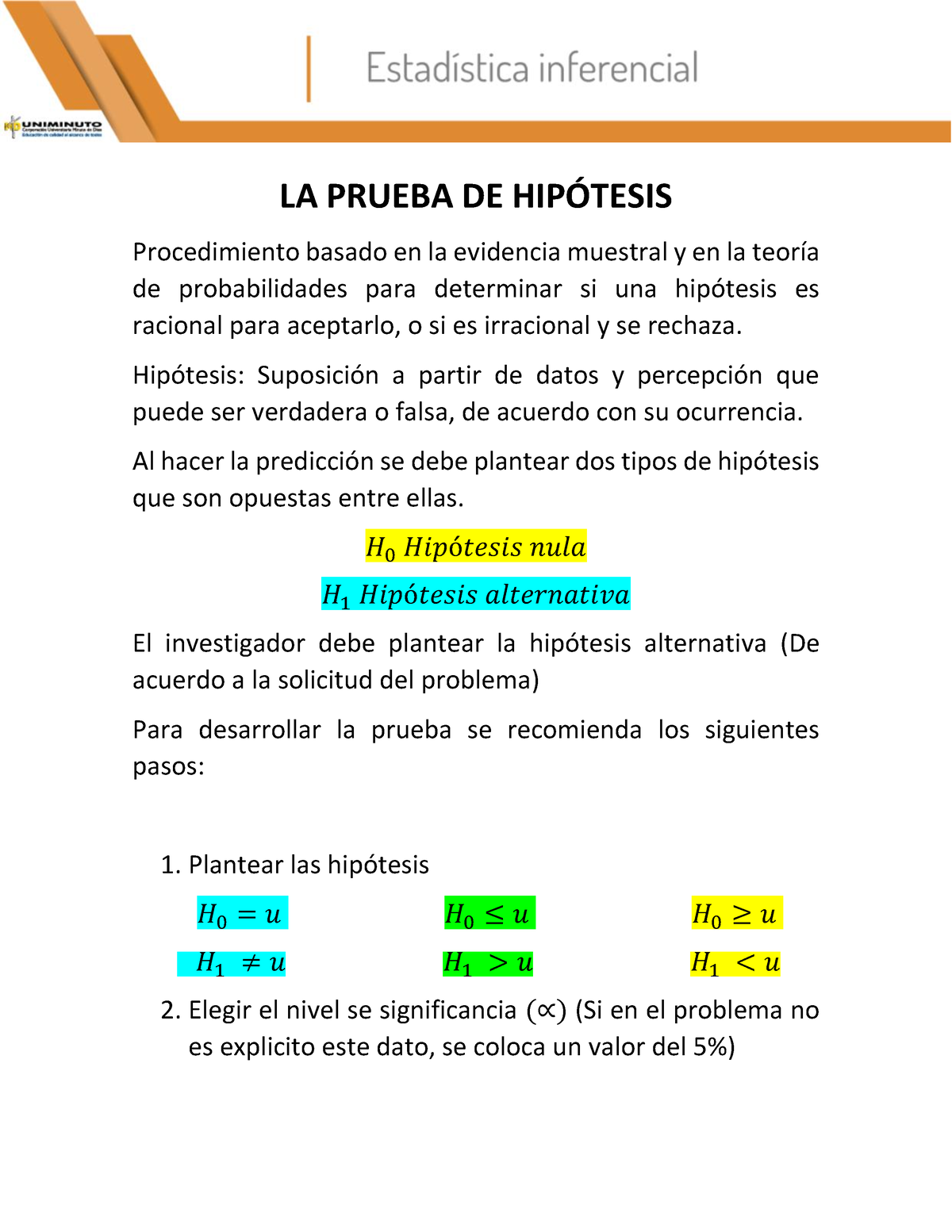 Clase # 7 - Prueba De Hipótesis - LA PRUEBA DE HIP”TESIS Procedimiento ...