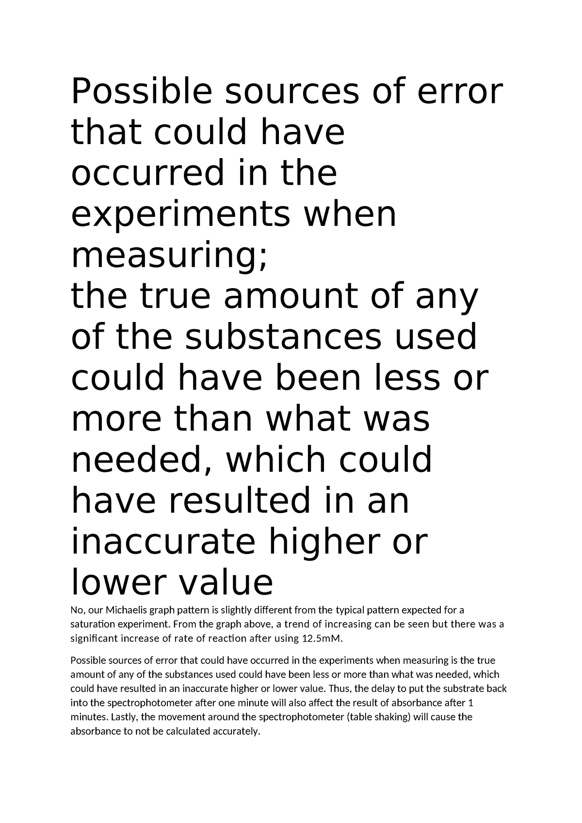 Possible sources of error that could have occurred in the experiments