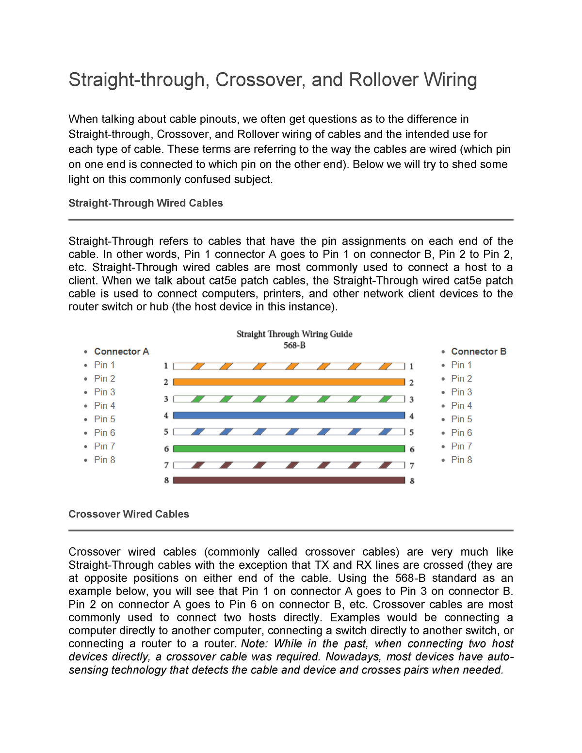 Cables Straight Through Crossover And Rollover Wiring When Talking About Cable Pinouts We