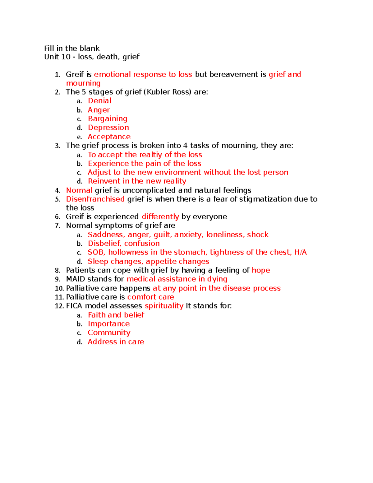 Fill In The Blank Loss, Grief And Death Answer Key - Fill In The Blank ...