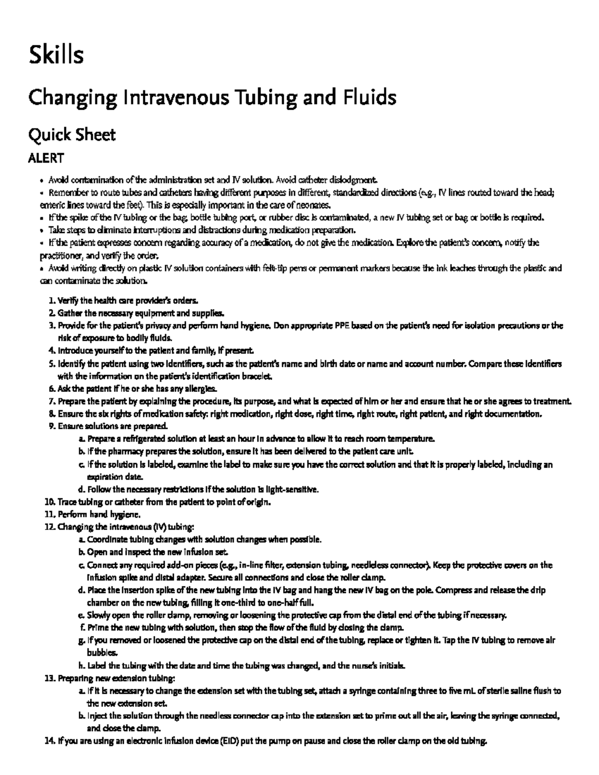 Changing Intravenous Tubing and Fluids Nurc 1021 Studocu
