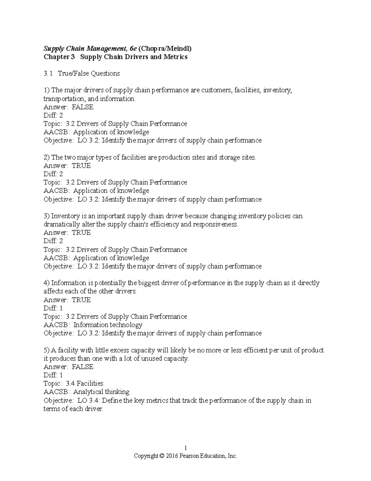 Chapter 3 Summary Supply Chain Management, 6e (Chopra/Meindl