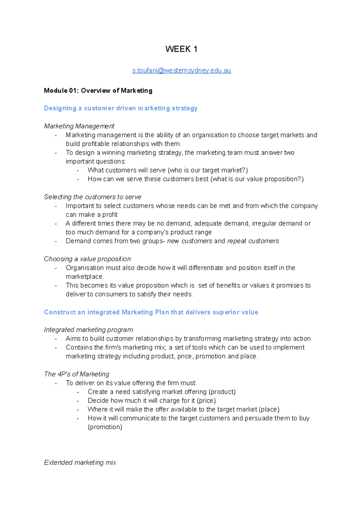 Lecture Notes Wk 1 - WEEK 1 s@westernsydney.edu Module 01: Overview of ...